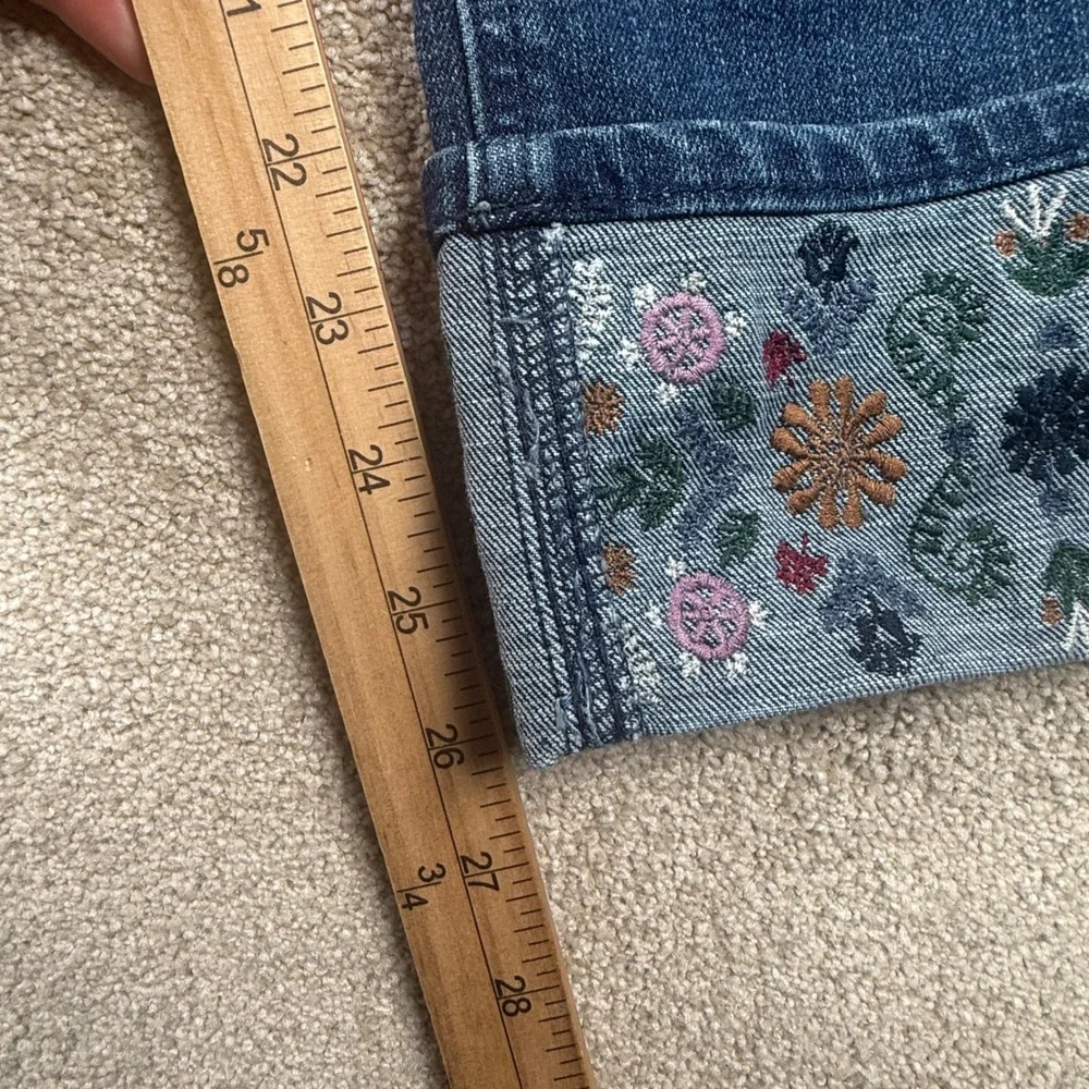 Vintage America Blues Weekend‎ Jean 20W Dark Wash Floral Embroidered Cuff Denim